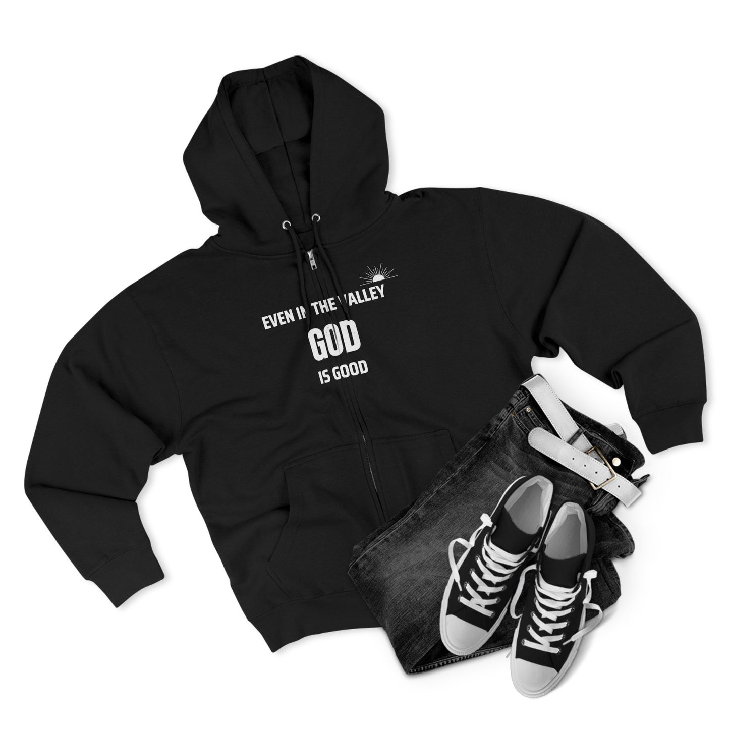 Inspirational Unisex Zip Hoodie - "Even in the Valley God is Good"