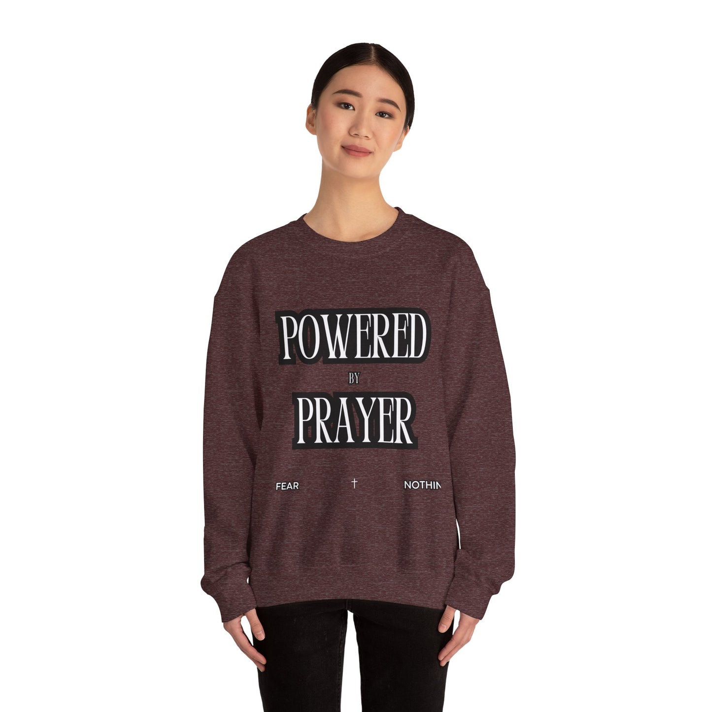 Powered by Prayer Unisex Crewneck Sweatshirt - Affirmation Design for Faith and Inspiration