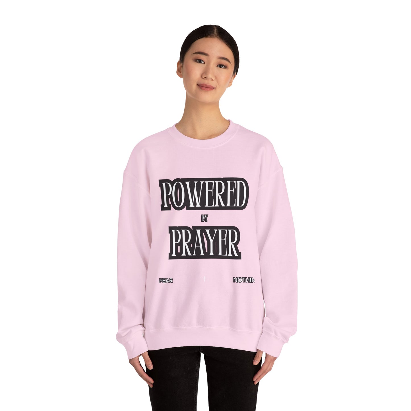 Powered by Prayer Unisex Crewneck Sweatshirt - Affirmation Design for Faith and Inspiration
