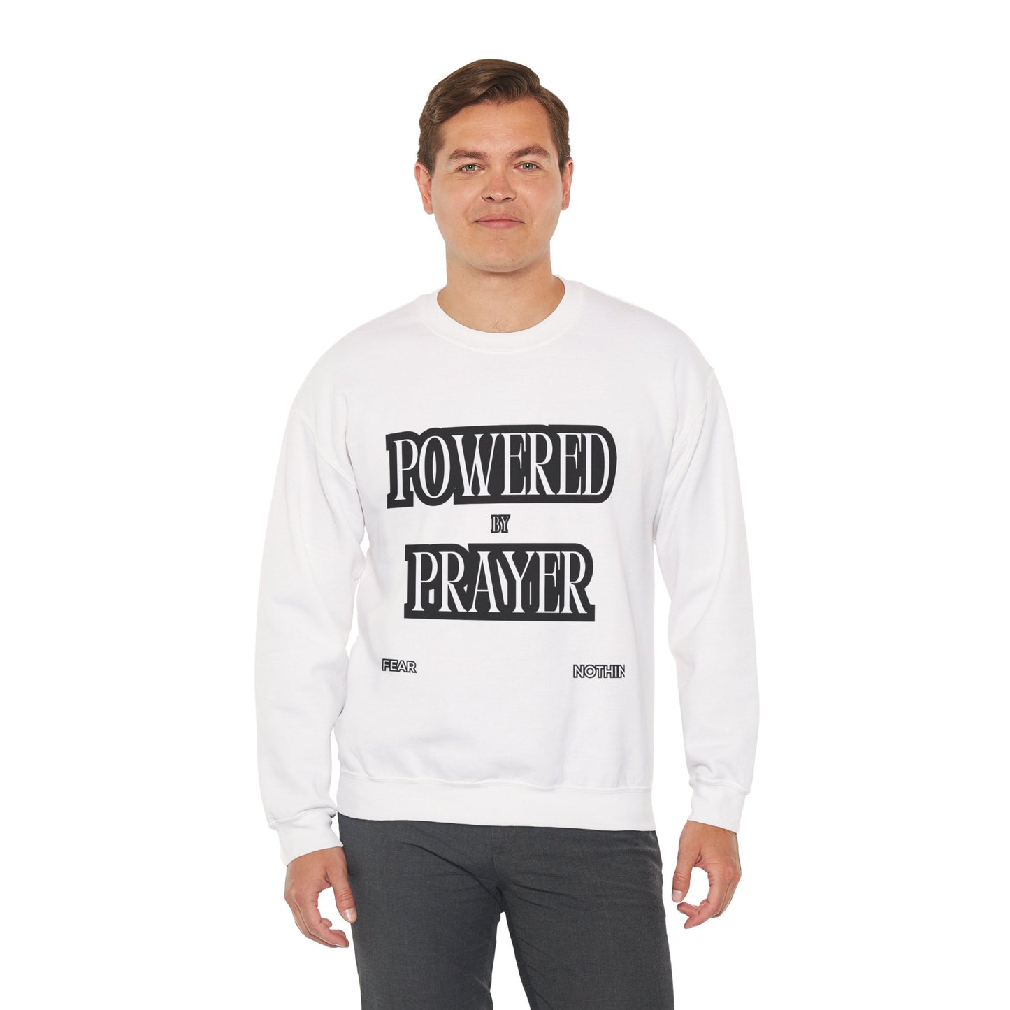 Powered by Prayer Unisex Crewneck Sweatshirt - Affirmation Design for Faith and Inspiration