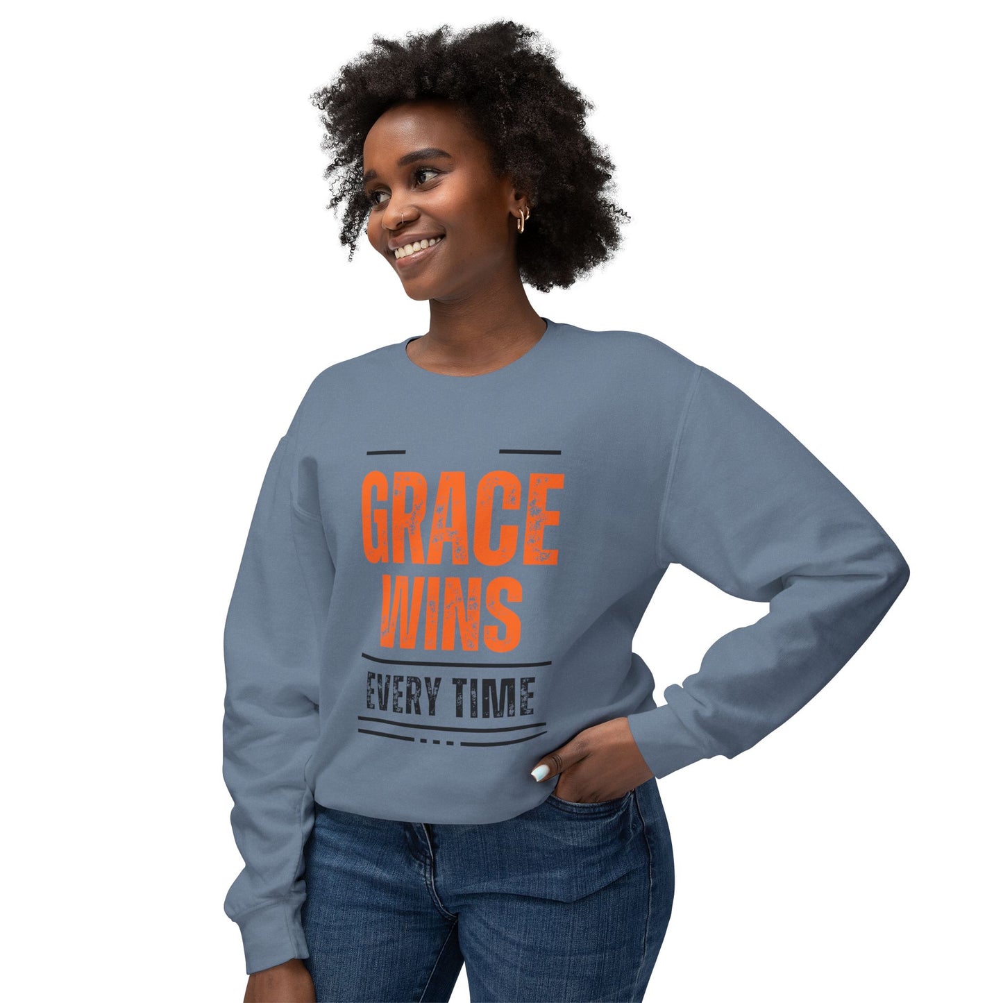 Grace Wins Crewneck Sweatshirt - Inspirational Unisex Lightweight Apparel