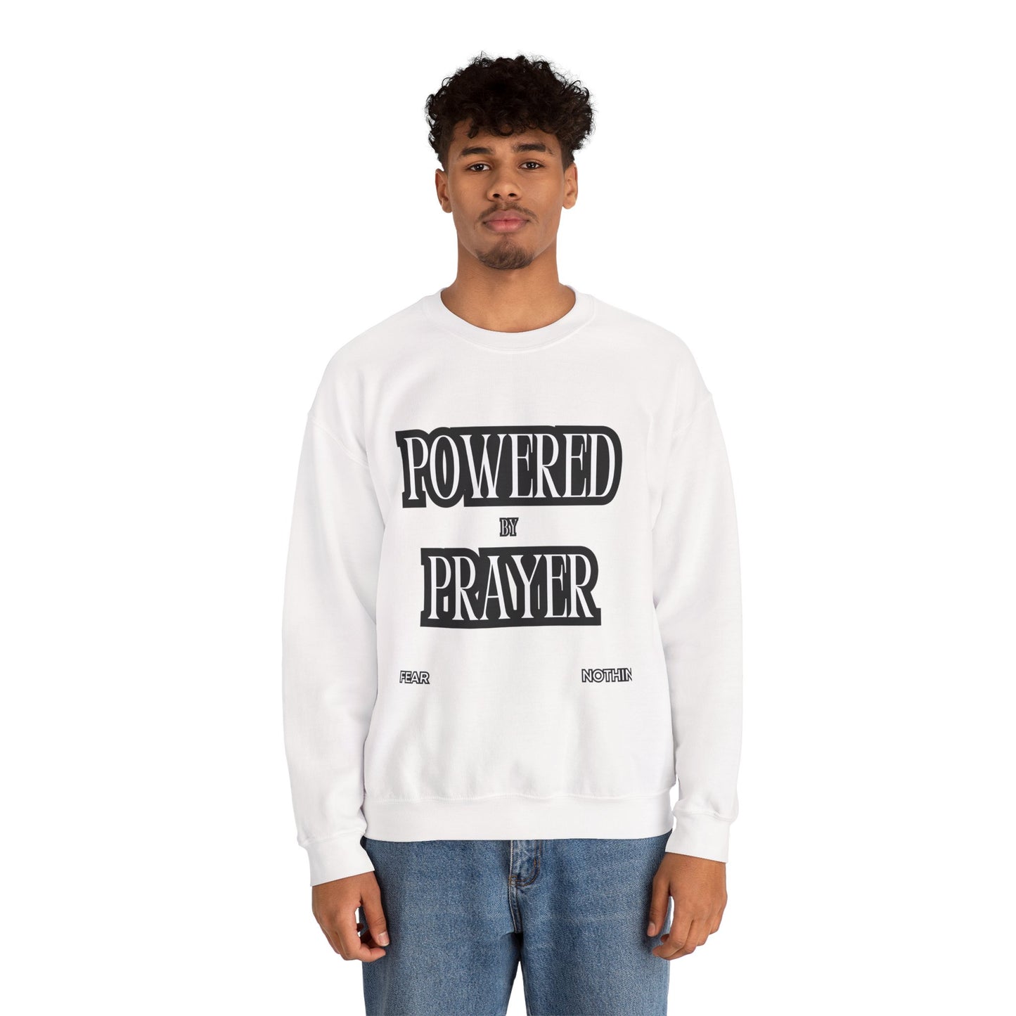 Powered by Prayer Unisex Crewneck Sweatshirt - Affirmation Design for Faith and Inspiration