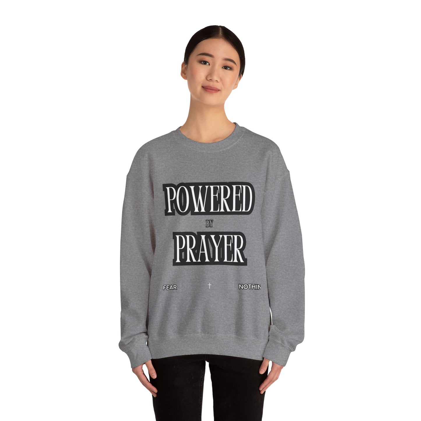 Powered by Prayer Unisex Crewneck Sweatshirt - Affirmation Design for Faith and Inspiration
