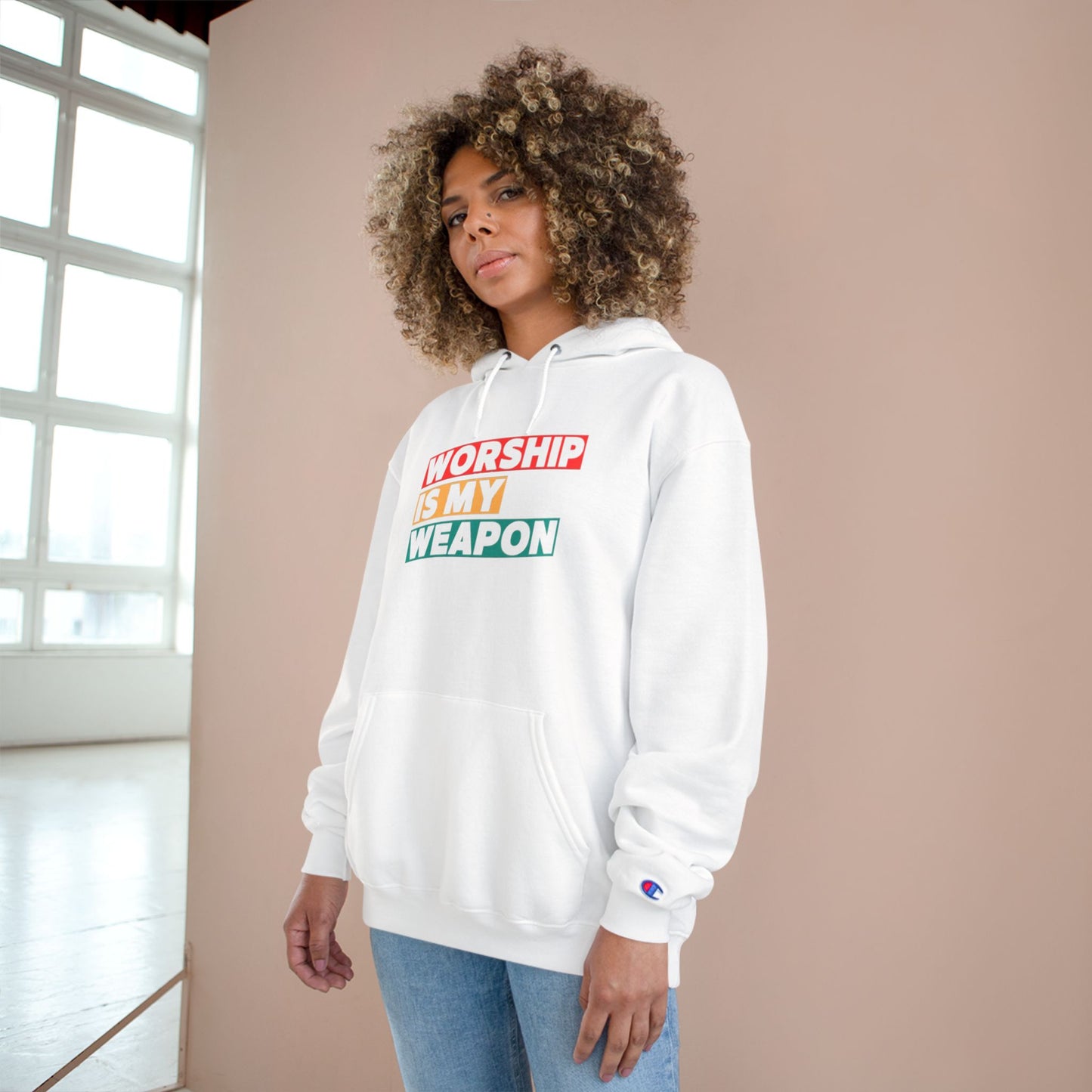 Worship is My Weapon Hoodie - Champion Blue Sweatshirt for Spiritual Empowerment