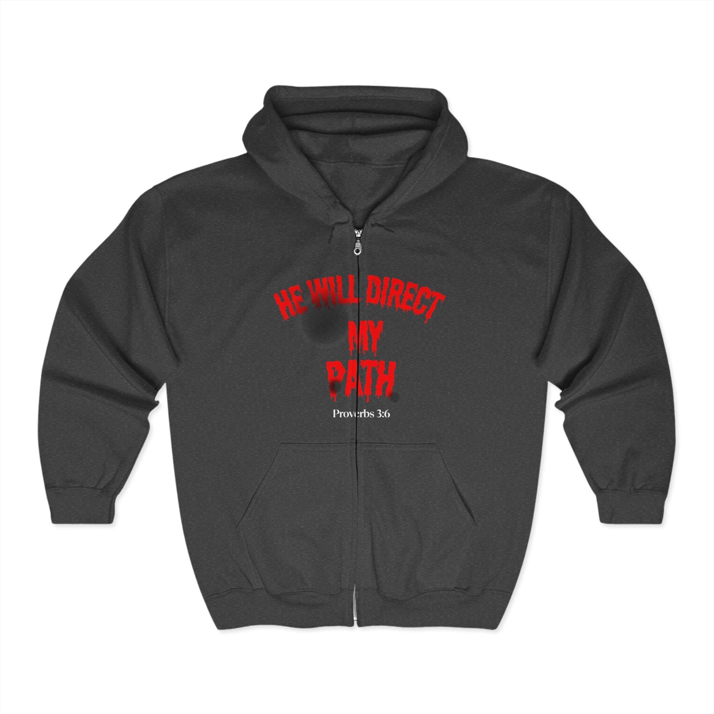 Inspirational Full Zip Hoodie - "He Will Direct My Path" - Proverbs 3:6