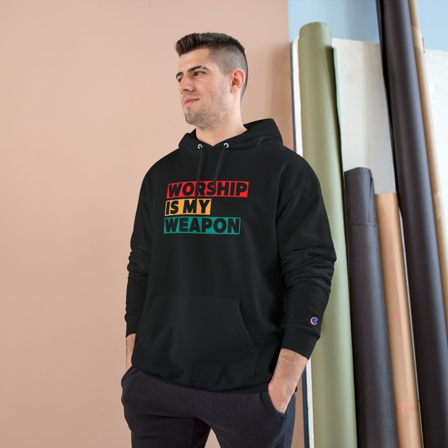 Worship is My Weapon Hoodie - Champion Blue Sweatshirt for Spiritual Empowerment