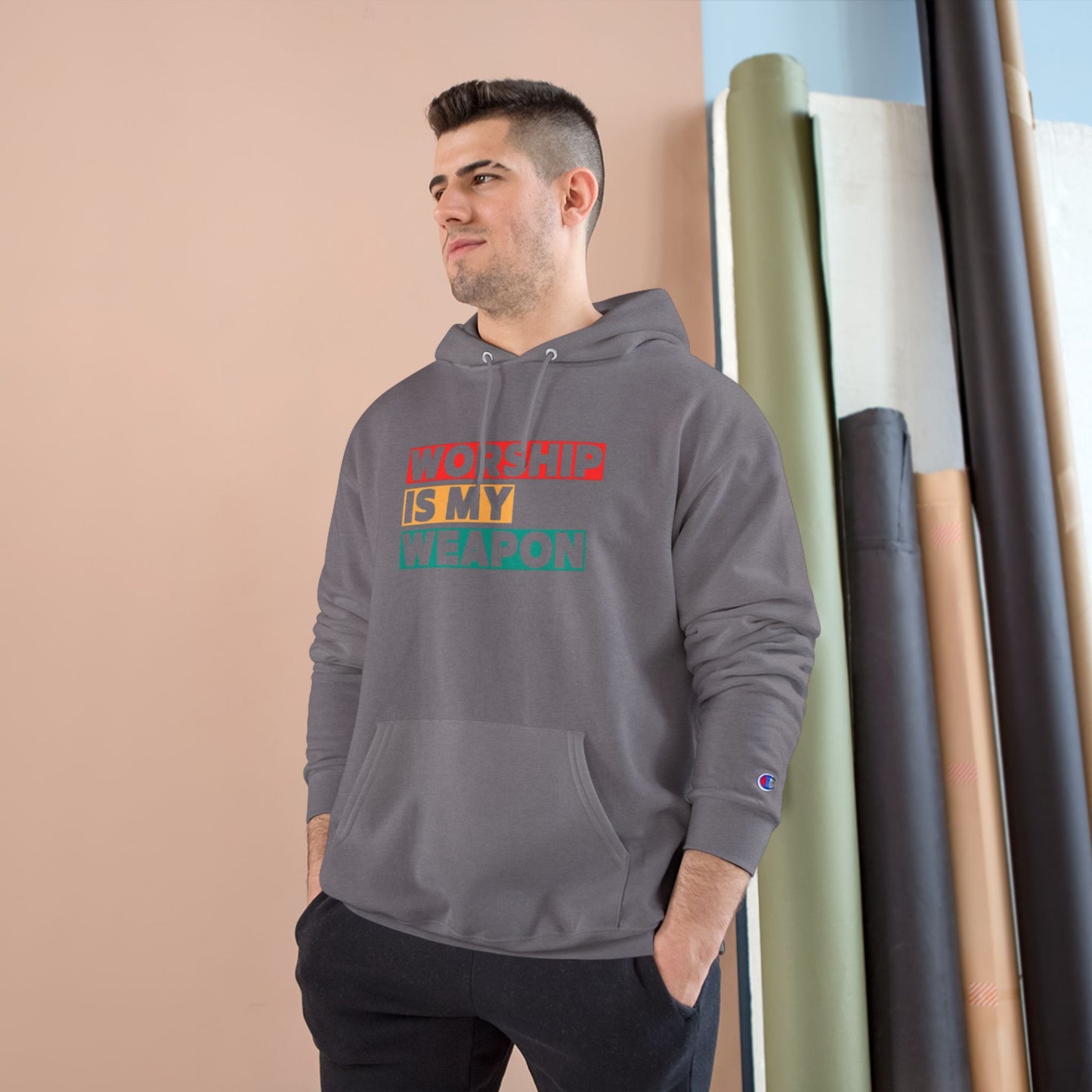 Worship is My Weapon Hoodie - Champion Blue Sweatshirt for Spiritual Empowerment