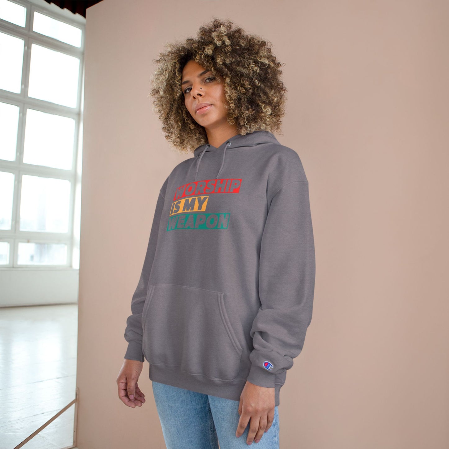 Worship is My Weapon Hoodie - Champion Blue Sweatshirt for Spiritual Empowerment