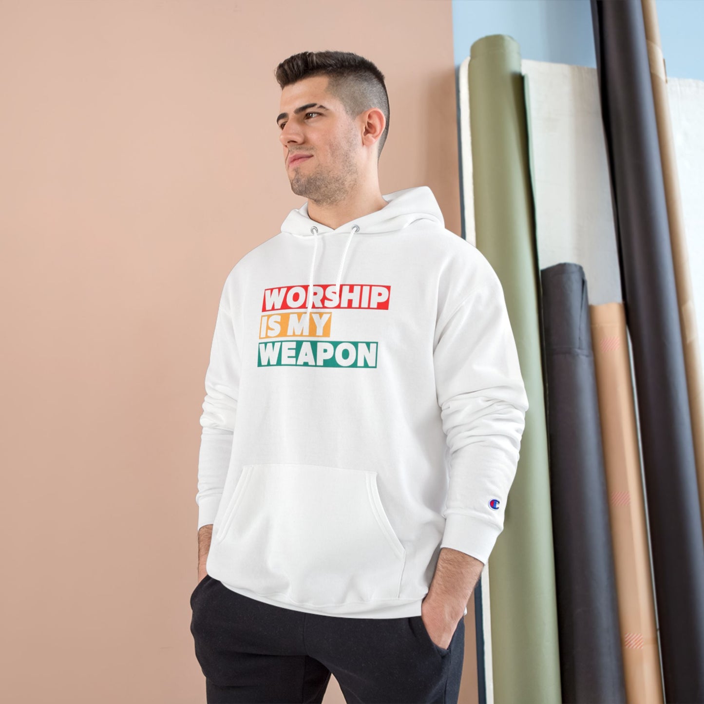 Worship is My Weapon Hoodie - Champion Blue Sweatshirt for Spiritual Empowerment