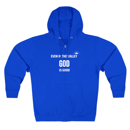 Inspirational Unisex Zip Hoodie - "Even in the Valley God is Good"