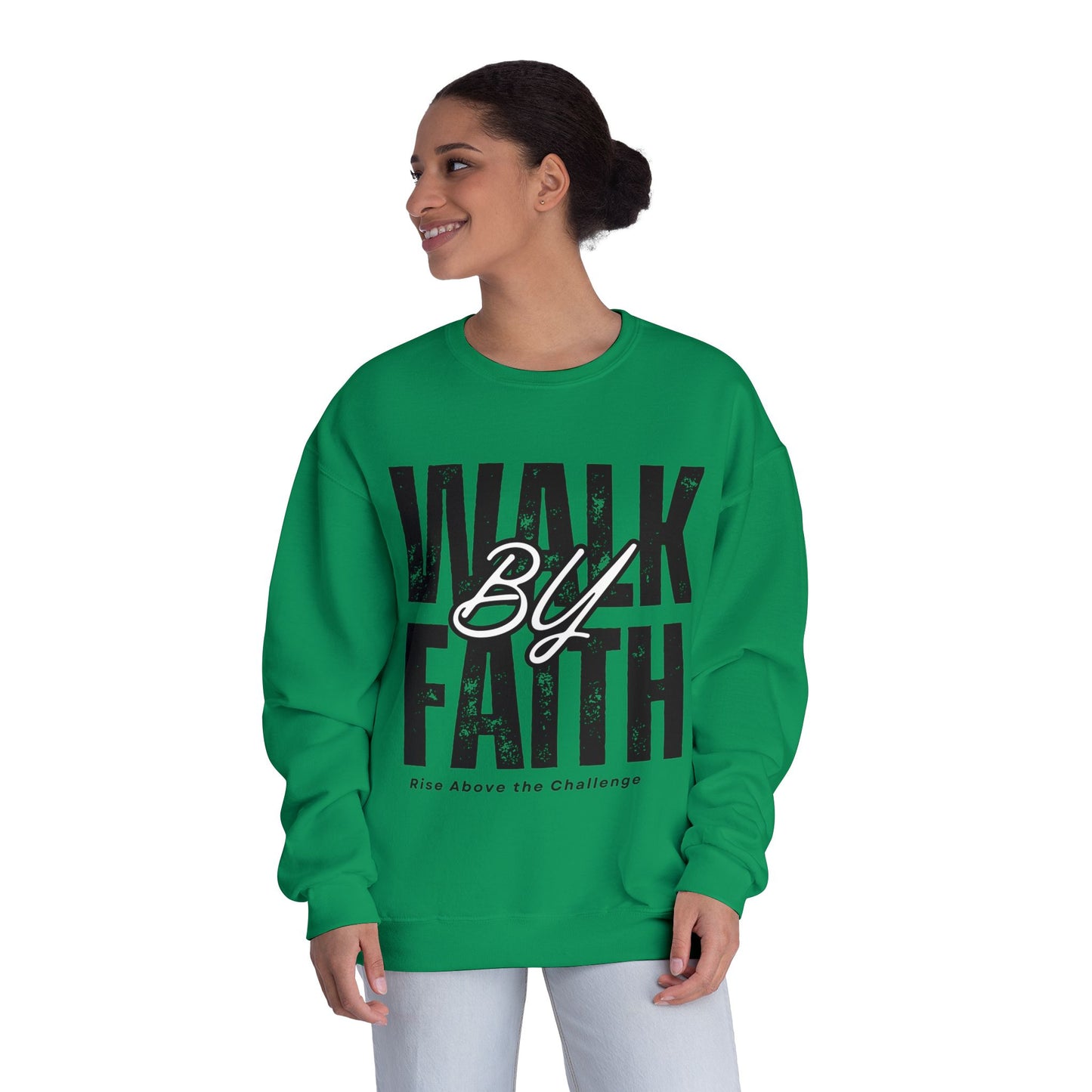 Inspirational Faith Crewneck Sweatshirt - Walk by Faith | Grace Wins Every Time