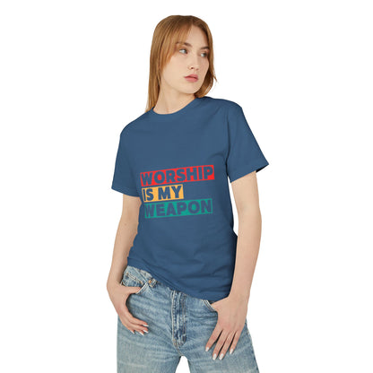 Unisex Fashion Tee - "Worship Is My Weapon" Inspirational Shirt
