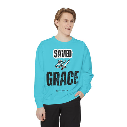 Unisex Garment-Dyed Sweatshirt - Saved by Grace, Ephesians 2:8 - Comfortable & Inspirational Apparel