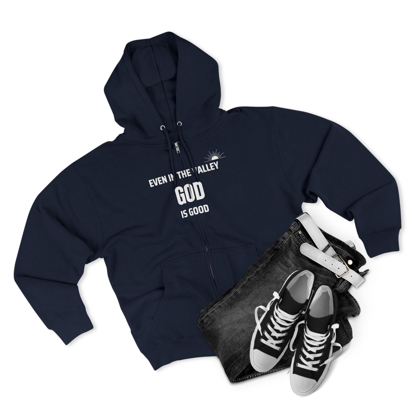 Inspirational Unisex Zip Hoodie - "Even in the Valley God is Good"