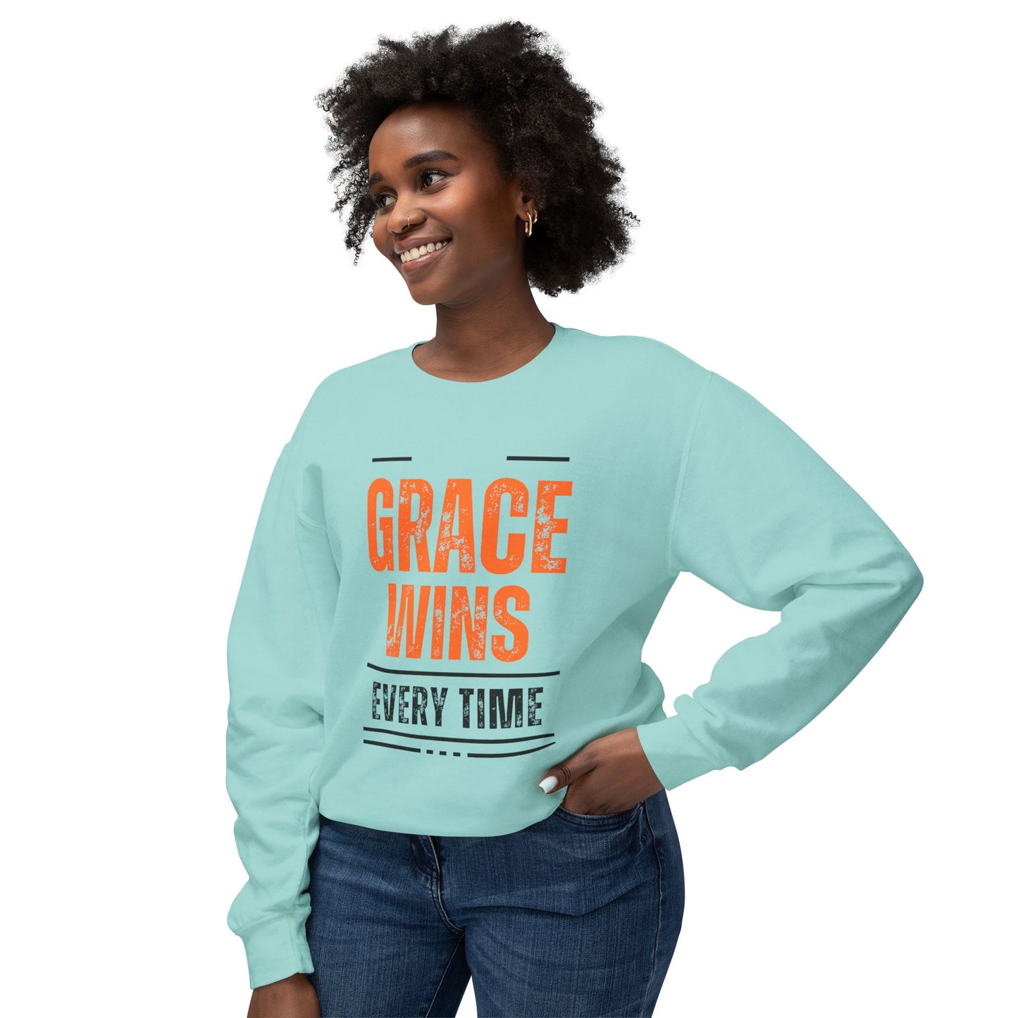 Grace Wins Crewneck Sweatshirt - Inspirational Unisex Lightweight Apparel
