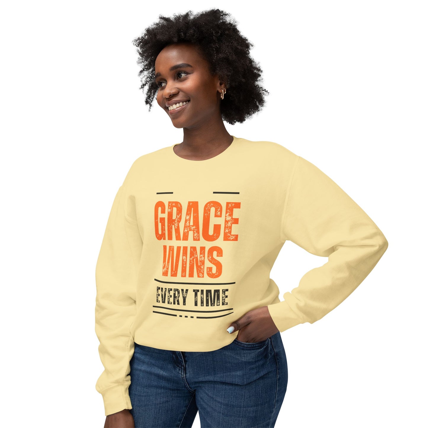 Grace Wins Crewneck Sweatshirt - Inspirational Unisex Lightweight Apparel