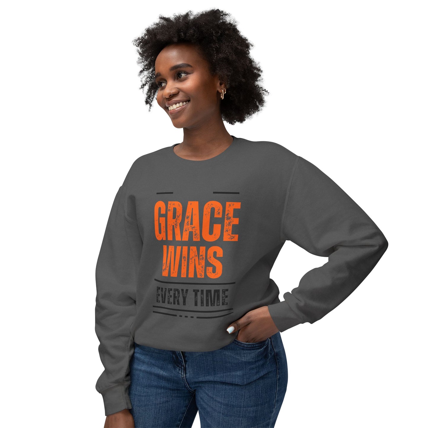 Grace Wins Crewneck Sweatshirt - Inspirational Unisex Lightweight Apparel