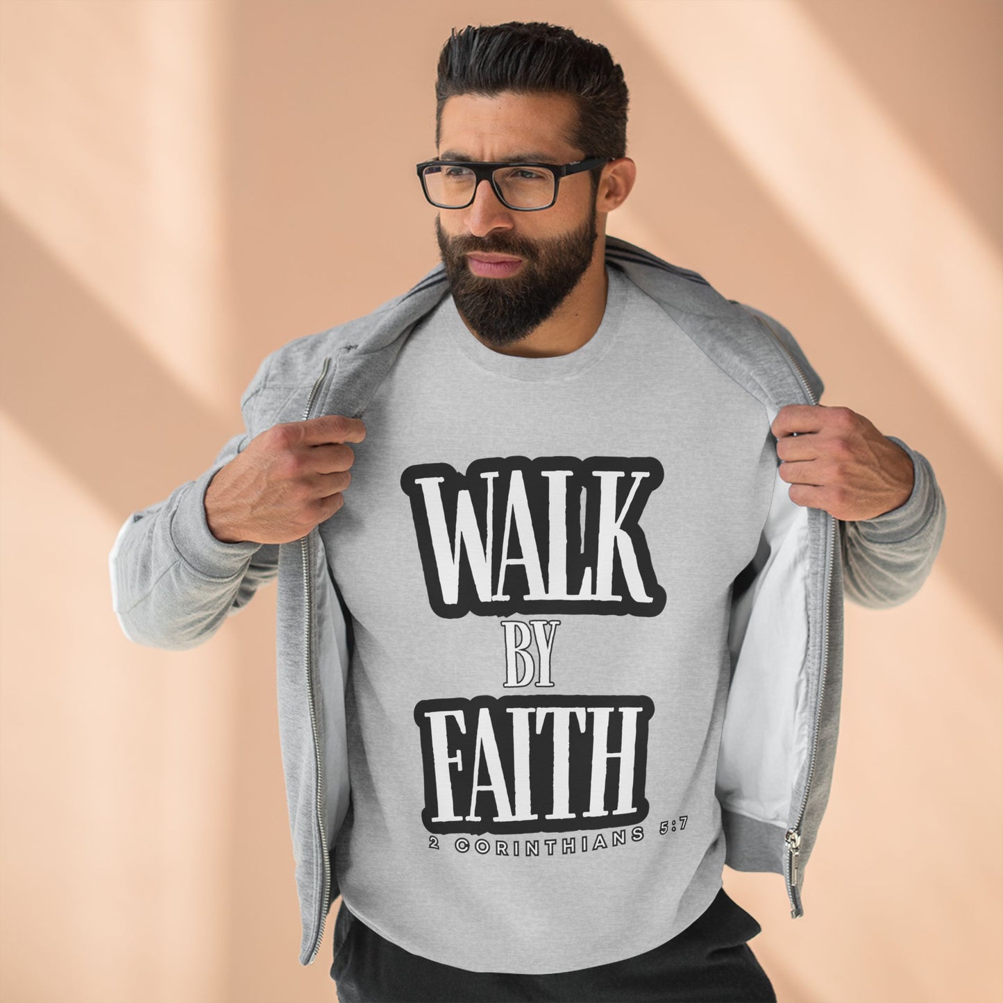 Inspirational Crewneck Sweatshirt - "Walk by Faith" with Religious Quote