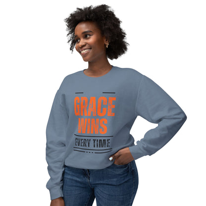 Grace Wins Crewneck Sweatshirt - Inspirational Unisex Lightweight Apparel
