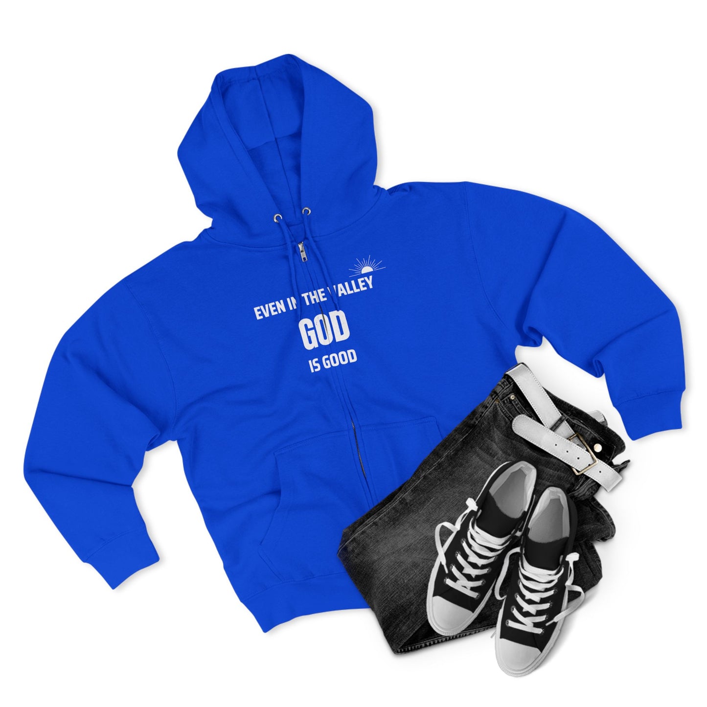 Inspirational Unisex Zip Hoodie - "Even in the Valley God is Good"