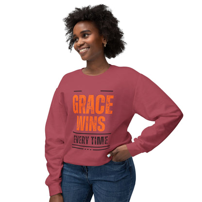 Grace Wins Crewneck Sweatshirt - Inspirational Unisex Lightweight Apparel