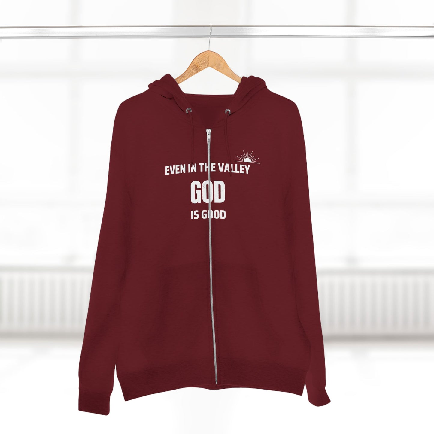 Inspirational Unisex Zip Hoodie - "Even in the Valley God is Good"