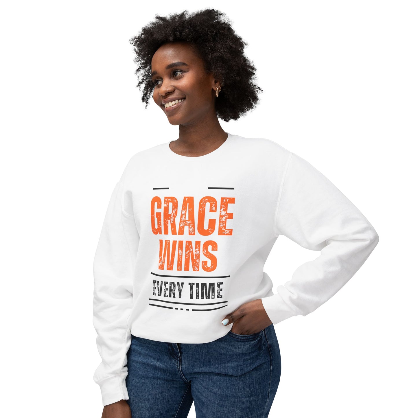 Grace Wins Crewneck Sweatshirt - Inspirational Unisex Lightweight Apparel
