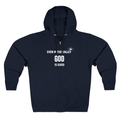 Inspirational Unisex Zip Hoodie - "Even in the Valley God is Good"