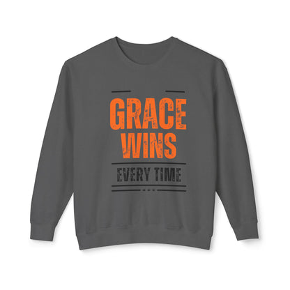 Grace Wins Crewneck Sweatshirt - Inspirational Unisex Lightweight Apparel