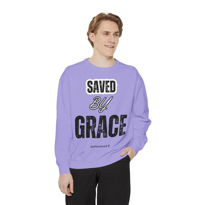 Unisex Garment-Dyed Sweatshirt - Saved by Grace, Ephesians 2:8 - Comfortable & Inspirational Apparel
